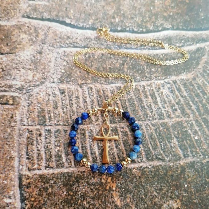 Pendentif Cercle de vie Ankh - Lapis-lazuli